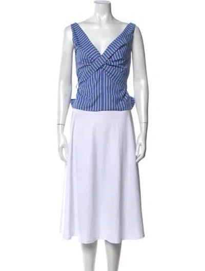 Pre-owned Dries Van Noten Striped V-neck Blouse In Blue