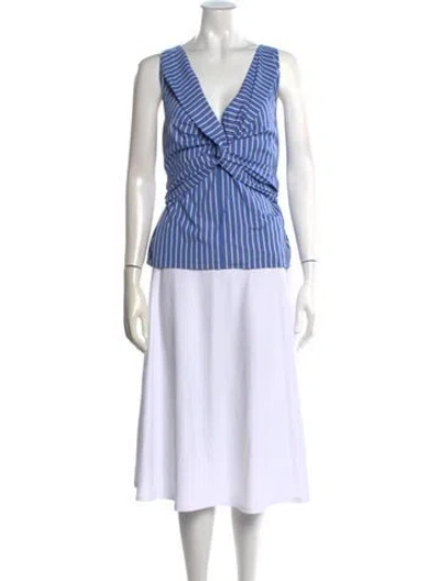 Pre-owned Dries Van Noten Striped V-neck Blouse In Blue