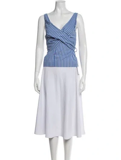 Pre-owned Dries Van Noten Striped V-neck Blouse In Blue