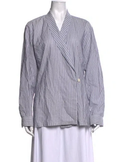 Pre-owned Dries Van Noten Striped V-neck Blouse In Blue