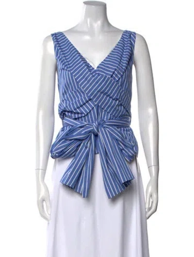 Pre-owned Dries Van Noten Striped V-neck Blouse In Blue/white