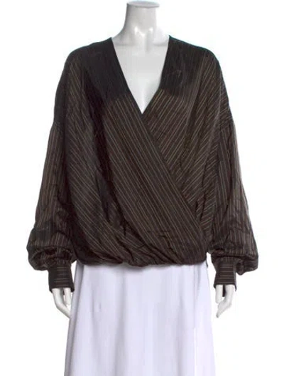 Pre-owned Dries Van Noten Striped V-neck Blouse In Brown