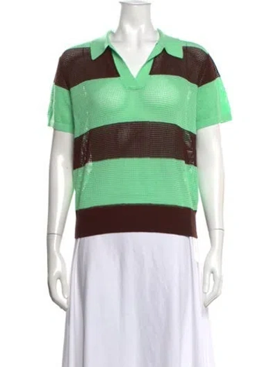 Pre-owned Dries Van Noten Striped V-neck Polo In Green