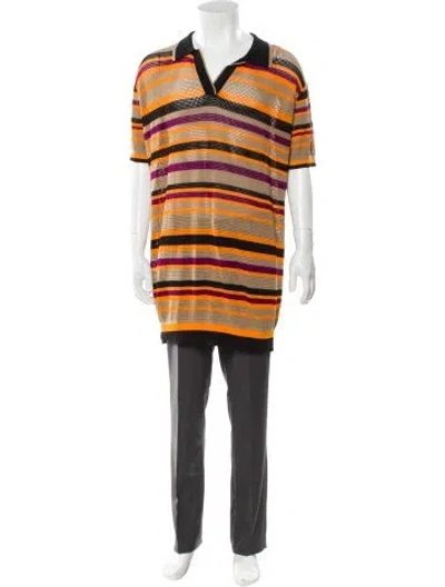 Pre-owned Dries Van Noten Striped V-neck Polo Shirt In Neutral