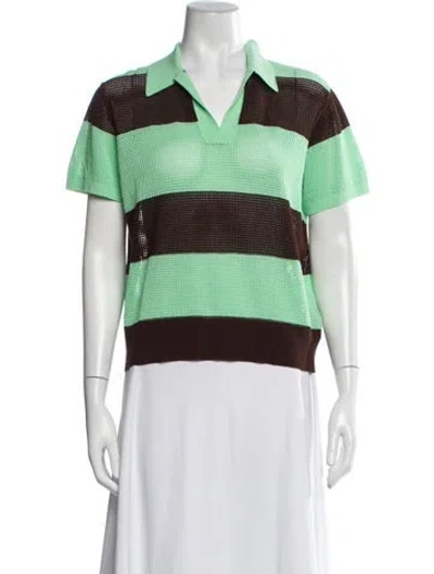 Pre-owned Dries Van Noten Striped V-neck Sweater In Green