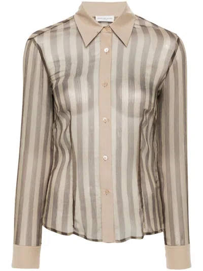 Dries Van Noten Striped Voile Shirt In Brown