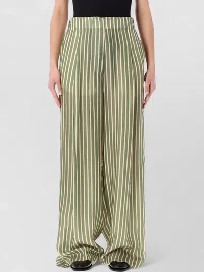 Dries Van Noten Striped Wide Leg Pants With Side Pockets In Green