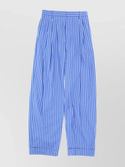 Dries Van Noten Striped Wide Leg Trousers With Elastic Waistband In Blue