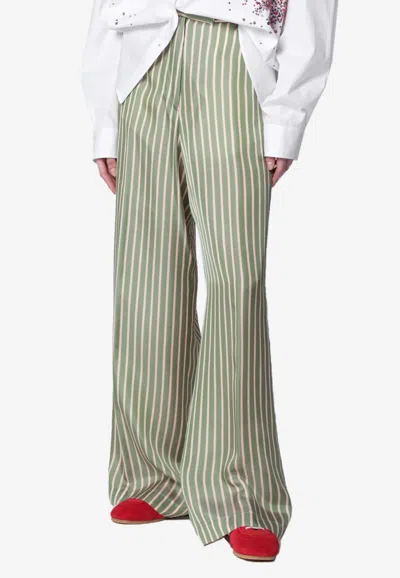 Dries Van Noten Striped Wide Pants In Green