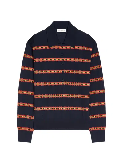 Dries Van Noten Striped Wool Polo In Blue