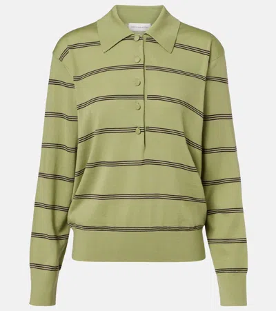 Dries Van Noten Striped Wool Polo Sweater In Green