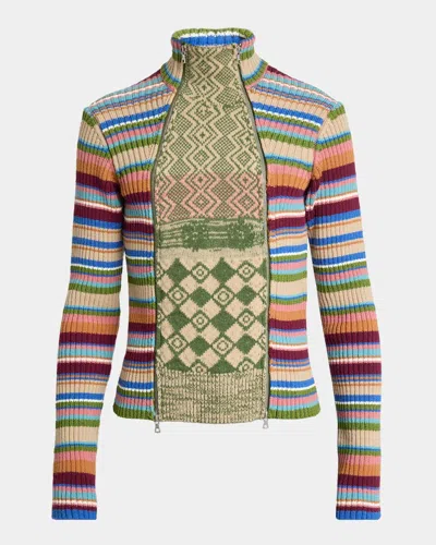 Dries Van Noten Striped Wool Rib-knit Cardigan In Multi