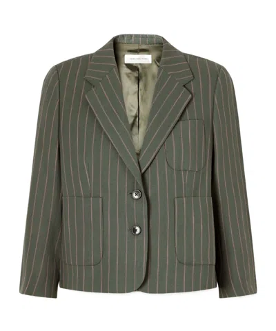 Dries Van Noten Striped Wool-blend Twill Blazer In Green