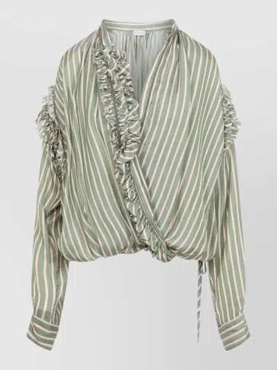 Dries Van Noten Striped Wrap Shirt Long Sleeves Ruffle In Multi