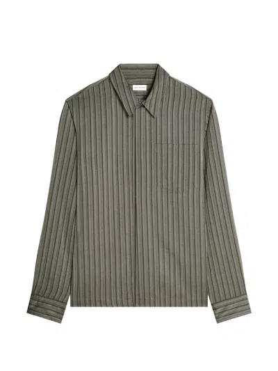 Dries Van Noten Striped Zip Shirt In Black