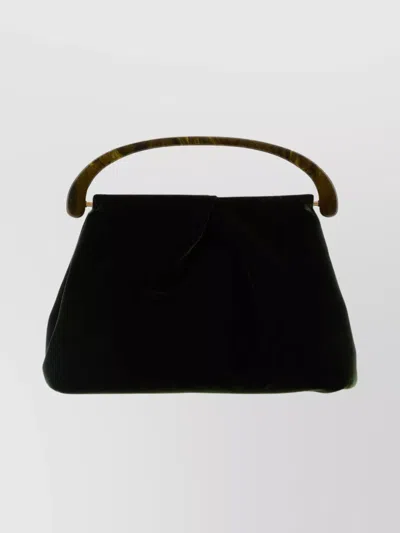 Dries Van Noten Structured Handbag With Top Handle And Velvet In Brown