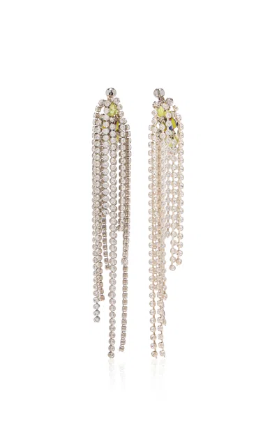 Dries Van Noten Stud Earrings With Natural Shell; Beads; And Strass Chain In Metallic