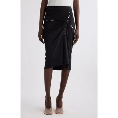 Dries Van Noten Studded Ruched Cotton Jersey Skirt In Black