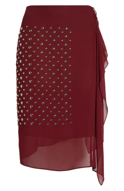 Dries Van Noten Studded Sheer Voile Midi Skirt In Bordeaux