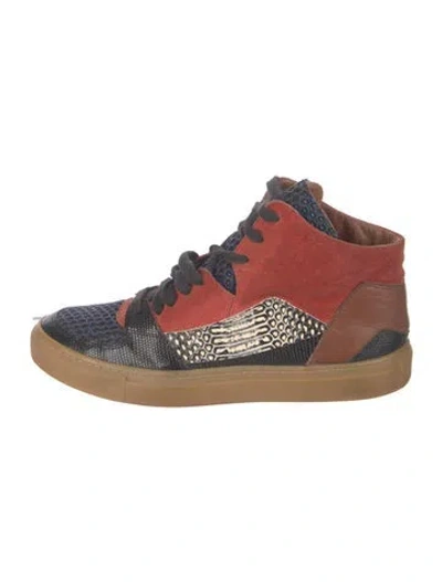 Pre-owned Dries Van Noten Suede Animal Print Athletic Sneakers In Red