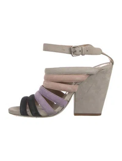 Pre-owned Dries Van Noten Suede Colorblock Pattern Slingback Sandals In Neutral