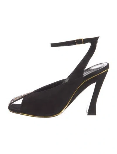 Pre-owned Dries Van Noten Suede Crystal Embellishments Slingback Pumps In Black