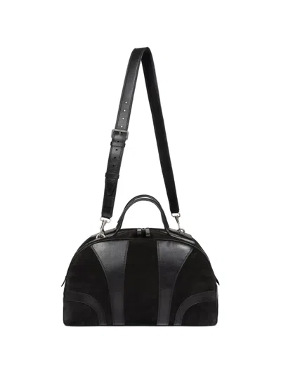 Dries Van Noten Suede And Leather Structured Top Handle Bag In Black