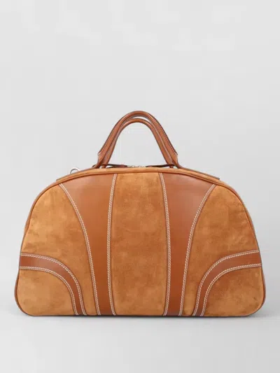 Dries Van Noten Suede Duffle Bag Contrast Stitching Strap