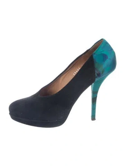 Pre-owned Dries Van Noten Suede Floral Print Pumps In Blue