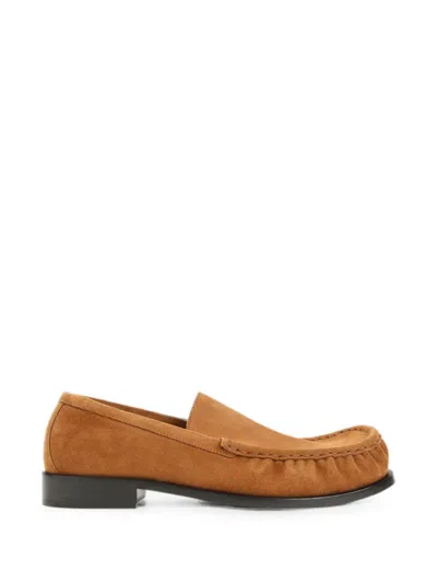Dries Van Noten Suede Loafers Rounded Toe Stitched Detailing In Multi