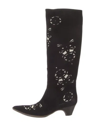 Pre-owned Dries Van Noten Suede Graphic Print Boots In Black
