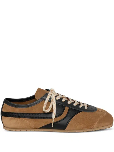 Dries Van Noten Suede Leather-panel Sneakers In Brown