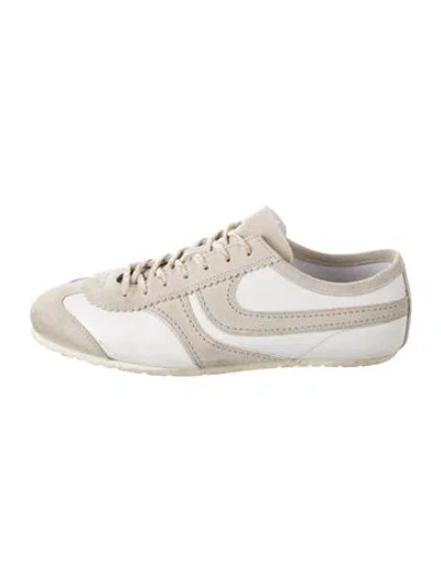 Pre-owned Dries Van Noten Suede Leather Trim Embellishment Athletic Sneakers In White