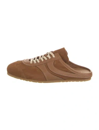 Pre-owned Dries Van Noten Suede Leather Trim Embellishment Mules In Brown/neutrals