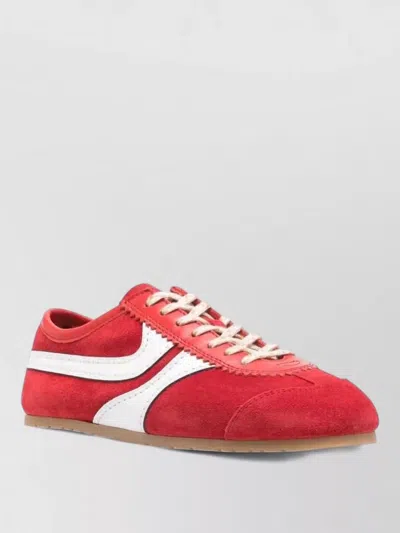 Dries Van Noten Suede Low Top Sneakers Contrast Stripe Rubber In Red