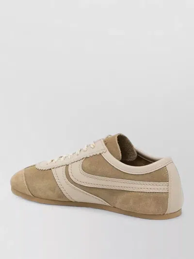 Dries Van Noten Suede Low Top Sneakers Striped Detail In Neutral