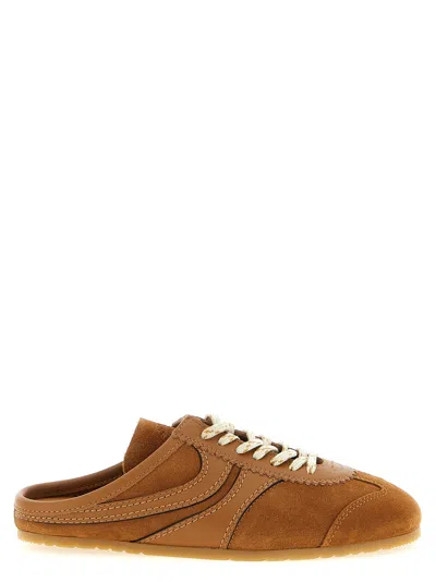 Dries Van Noten Suede Mules Rubber Sole Stitch Detailing In Brown