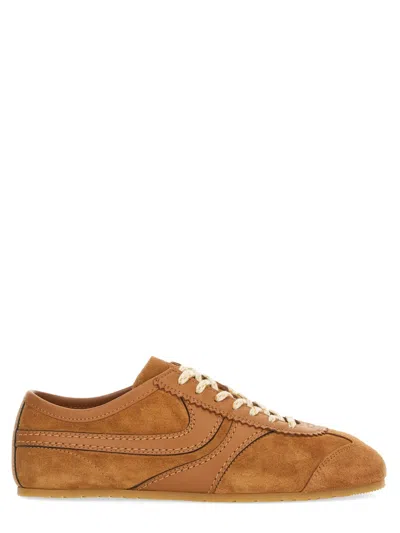 Dries Van Noten Stitched Contrast Rubber Sole Suede Panel Sneakers In Brown