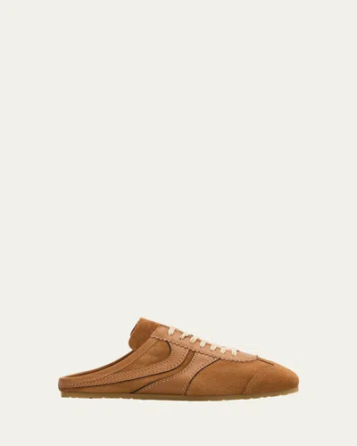 Dries Van Noten Suede Mules Rubber Sole Stitch Detailing In Brown