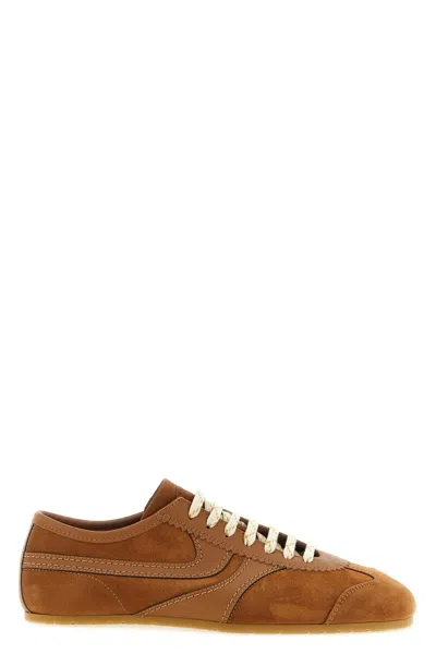 Dries Van Noten Tan Suede Sneakers With Leather Details In Brown
