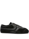Dries Van Noten Suede Texture Sneakers Featuring Contrast Stitching In Black