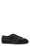 Dries Van Noten Suede Texture Sneakers Featuring Contrast Stitching In Blue