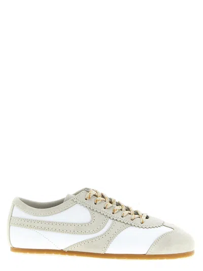 Dries Van Noten Suede Sneakers With Scalloped Edges And Leather Details In White