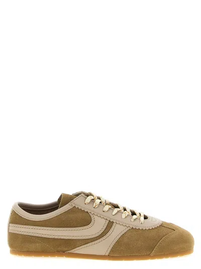 Dries Van Noten Women Beige Low-top Sneakers With Two-tone Lace-up In Suede Woman In Neutral