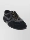 Dries Van Noten Suede Texture Sneakers Featuring Contrast Stitching In Black