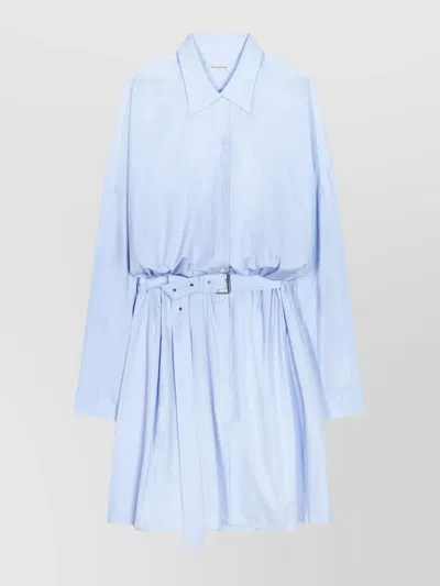 Dries Van Noten Suit With Belted Waist And Button-down Front In Light Blue