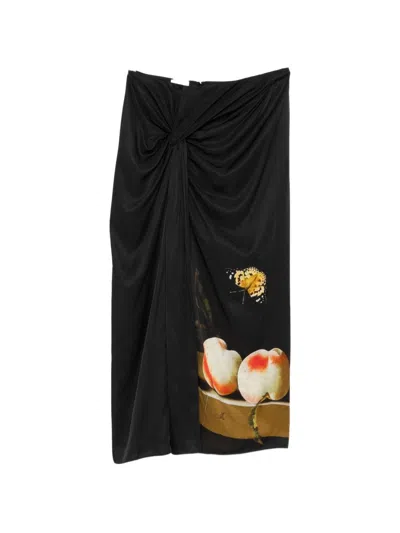 Dries Van Noten Suma Printed Long Skirt In Black