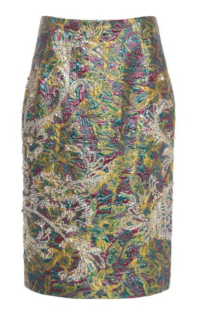 Dries Van Noten Summer Floral Jacquard-lamé Midi Skirt In Multi