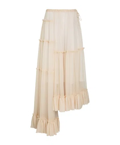 Dries Van Noten Sunia Asymmetric Silk-georgette Maxi Skirt In Nude