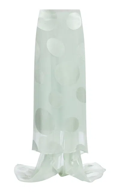 Dries Van Noten Susya Dotted Satin-devouré & Chiffon Maxi Skirt In Green